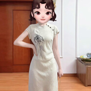 珂梵圖新中式印花改良旗袍連衣裙子女夏季國風(fēng)女裝氣質(zhì)修身2025新款長裙 米杏色[可以穿著上班的旗袍/伴娘 40/45kg/S[贈(zèng)運(yùn)費(fèi)險(xiǎn)收藏加購 均碼