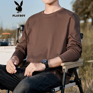 花花公子（PLAYBOY）270g重磅純棉長(zhǎng)袖t恤男圓領(lǐng)打底衫2025秋季新款內(nèi)搭寬松厚實(shí)衛(wèi)衣 19509摩卡色 M (適合120斤以下)