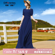 帝弗·潤馳時尚大牌2025夏裝高端精致連衣裙長款藏青色氣質(zhì)修身雪紡長裙及踝 藏青色 2XL