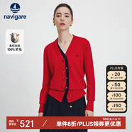 Navigare意大利小帆船女士全羊毛針織開衫毛衣外套2334094511 紅/蘭 M 