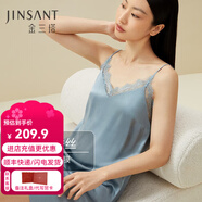 金三塔真絲睡衣女100%桑蠶絲性感居家可外穿真絲吊帶裙睡裙絲綢睡衣禮物 霧霾蘭（性感蕾絲） L