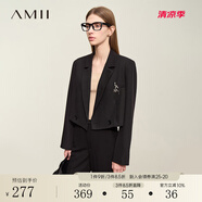 AMII2025秋新款翻駁領(lǐng)金屬字母裝飾小寬肩短款西裝女西服外套12441126 黑色 165/88A/L