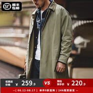 馬登工裝美式休閑撞色巴爾瑪肯風(fēng)衣男重磅寬松中長(zhǎng)款大衣外套秋季 軍綠色 XL