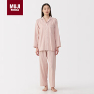 無(wú)印良品（MUJI）女式 無(wú)側縫雙層紗織 睡衣 家居服套裝  粉紅色條紋5A M