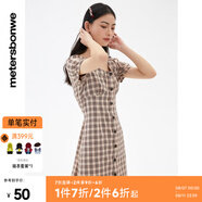 美特斯邦威格紋連衣裙女夏季新款舒適時(shí)尚校園風(fēng)高腰黑色女士裙子 咖色組 L 165 88A
