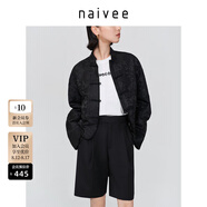 納薇（naivee）商場同款新中式國風(fēng)盤扣開襟提花松弛感小個子短外套 黑色 L