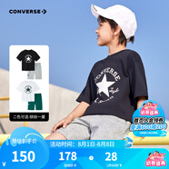 Converse匡威兒童裝男童t恤短袖短褲套裝夏季薄款女童夏裝中大童運(yùn)動2件套 G140正黑色 160 /80 【建議身高158-170cm】