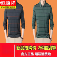 恒源祥（HYX）純棉長(zhǎng)袖t恤男士春秋季2025新款Polo衫翻領(lǐng)條紋口袋透氣男裝上衣 高級(jí)灰加軍綠【2件裝】 M 【建議90-115斤】