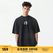 CHINISM  CH赤塵美式?jīng)龈兴俑啥绦鋞恤男士夏季潮流寬松休閑五分袖上衣 黑色 （基礎(chǔ)款） XL