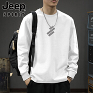 吉普（JEEP）白色長袖T恤男春秋季2025新款寬松打底衫內(nèi)搭高品質(zhì)上衣純棉體恤 白色純棉束口長袖-2345 S 【建議90-115斤】
