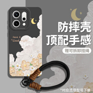 恒壕用 適用OPPO手機(jī)殼帶掛繩全包防摔硅膠軟保護(hù)套高顏值 【黑色花?！抠涬p圈短繩SY+絨布墊片 oppoReno14