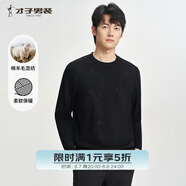 才子（TRIES）毛衣男春秋2025新款寬松圓領(lǐng)打底衫純色內(nèi)搭加厚螺紋領(lǐng)針織衫 常規(guī) 黑色 2XL 52(180/96A)