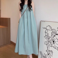 小野七天無(wú)袖背心連衣裙子女夏季2025新款海邊度假高級(jí)感掛脖吊帶沙灘長(zhǎng)裙 無(wú)袖連衣裙【藍(lán)色 120斤以內(nèi)】】