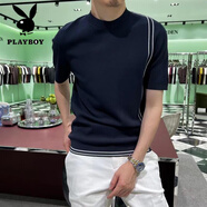 花花公子（PLAYBOY）歐貨輕奢短袖毛衣男2025新款夏季時尚潮牌冰絲針織衫半袖休閑t恤 SHXH-S334黑色 S