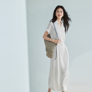伊芙麗蔣欣代言后腰舒適牛筋設(shè)計(jì)感連衣裙女2025夏季新款休閑氣質(zhì)裙子女 白色 M 100-110斤