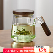 憶壺茶（YIHUTEA）泡茶杯茶水分離玻璃杯辦公室家用水杯男士茶杯玻璃高硼硅綠茶杯子 【500ML】胡桃木把手+實(shí)木蓋