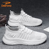 德爾惠（DEERWAY）鞋子男2025夏季運動鞋男鞋透氣潮流厚底網(wǎng)面跑步鞋 白色 42