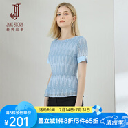 經(jīng)典故事（JANE STORY）2025夏裝新款時(shí)尚薄款圓領(lǐng)氣質(zhì)百搭上衣修身別致短袖蕾絲衫襯衣女 M03 藍(lán)色 M