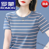 羅蒙2025年新款夏季短袖T恤女裝大碼顯瘦中年媽媽半袖衫寬松遮肚上衣 257~藍色+女裝十大品牌 4XL 建議160-180斤
