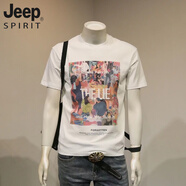 JEEP SPIRIT2025夏季潮流個(gè)性圓領(lǐng)印花短袖t恤男韓版修身百搭休閑半袖打底衫 白色96 純棉款 S 80-95斤
