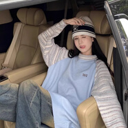 以純 YISHION設計感撞色毛衣女2024秋冬季新款寬松慵懶風(fēng)簡(jiǎn)約情侶款針織衫上衣 藍色 M
