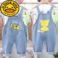 G.DUCKKIDS小黃鴨寶寶背帶褲3-12歲兒童牛仔長(zhǎng)褲男童4女童嬰幼兒春秋長(zhǎng)褲子 綠色 單褲yellow小貓 90 cm