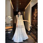 三吉黑花【花賦】國(guó)風(fēng)燒花撞色連衣裙子2025新款今年流行新中式潮 米白 XS