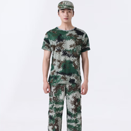特大碼迷彩服套裝加肥加大男女學(xué)生春秋薄款夏季軍訓服勞保工作服 林地體恤+長(cháng)褲+帽子 210碼號（220斤—245斤）