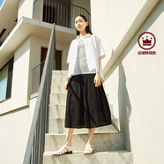 無印良品（MUJI）女式 強(qiáng)捻 抽褶裙 長半身裙女裙子女裝格子裙25年夏季BE1VEC5S 黑色 L （165/70A）