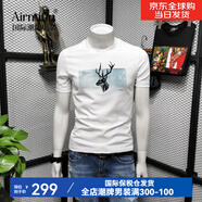Airmiuu國際一線品牌潮牌T恤歐洲春夏季潮牌短袖T恤男印花刺繡圓領(lǐng)上衣 白色501鹿頭款 （禮盒包裝） L （120-135）