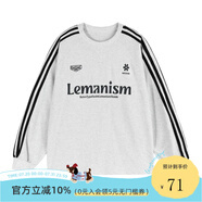 LEMANISM短袖男t恤夏季美式復古運動體恤衫女寬松休閑上衣情侶裝寬松百搭 白花灰黑條 長*袖版 S
