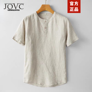 JOVC高端品牌 100%亞麻t恤男2025夏季新款寬松休閑棉麻半袖體恤衫上衣 D030-麻色（100%亞麻） L 【145-155斤】