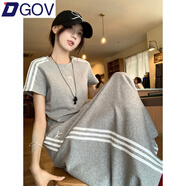 DGOV夏天穿搭套裝女兩件套2025年新款夏季T恤女顯瘦休閑套裝裙子女 灰色套裝 S 建議75-95斤