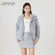 哥弟（GIRDEAR）新款簡約寬松百搭長袖短款時尚休閑連帽外套女140078 天藍色 S （2碼）