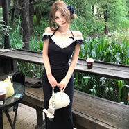 妙奕嘉法式純欲掛脖連衣裙女夏天裙子夏季2025新款性感長(cháng)裙包臀裙顯瘦 蕾絲收腰開(kāi)叉掛脖長(cháng)裙 M 【建議100斤內】