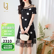 OLJ高檔品牌連衣裙女2025年夏季新款蕾絲網(wǎng)紗拼接波點雪紡洋氣顯瘦裙 圓點 2XL