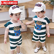 鄰家米其男童套裝夏裝短袖新款1-3-4-5歲寶寶嬰幼兒童裝2夏季男孩小孩衣服 XT6476（T恤+短褲）-綠色 90 碼/身高75-85cm（1-2歲）
