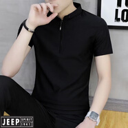 JEEP SPIRIT莫代爾純棉帥氣翻領(lǐng)高端翻領(lǐng)Polo衫男潮流潮牌夏帶領(lǐng)t恤男士短袖 1件拉鏈POLO【8688款】黑色 M