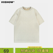 viishow情侶多色純色短袖T恤男夏季ins潮流情侶百搭寬松圓領(lǐng)打底半袖體恤 米白 XL