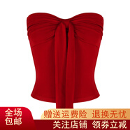 邁芙美（Maifumei）蝴蝶結(jié)系帶抹胸背心女夏季純欲風性感裹胸內(nèi)搭紅色甜辣妹上衣外穿 紅色 M