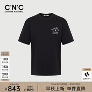 C'N'C【奢侈品衣服】CNC秋款字母印花圓領(lǐng)男士短袖T恤五分袖上衣 黑色 46 /XS/(165/84A)