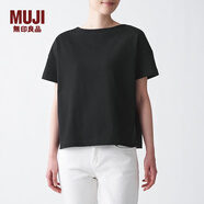 無(wú)印良品 MUJI 女式 粗棉線天竺編織 一字領(lǐng)寬版T恤 BBB07A1S 黑色 XS-S