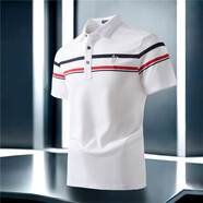 ROYAL PALM POLO SPORTS CLUB商務(wù)時(shí)尚男裝POLO衫男男士POLO衫短袖男翻領(lǐng)條紋衫透氣短袖 白色 XL 140-160斤