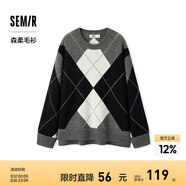 森馬（Semir）森柔毛衫|商場(chǎng)同款毛衣女菱形格撞色2024冬新款落肩寬松毛衫 灰黑色調00329 175/96A/XXL