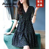 奧絲婕（Aosijie）高端品牌碎花連衣裙女2025夏季新款氣質(zhì)優(yōu)雅減齡顯瘦小個(gè)子雪紡裙 綠色 M