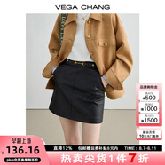 VEGA CHANG黑色半身裙女2025春秋季新款高級感顯瘦氣質(zhì)皮裙包臀短裙子 光澤黑 M