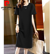 皮爾卡丹（pierre cardin）2024純棉短袖長(cháng)裙寬松休閑過(guò)膝t恤裙簡(jiǎn)約中長(cháng)款連衣裙女顯瘦夏季 黑色 L 110-125