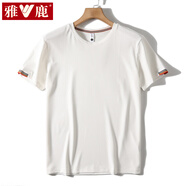 雅鹿爸爸裝夏季寬松純色圓領(lǐng)體恤中年2025新款男短袖冰絲上衣涼爽透氣 白色 2XL (建議120-135斤)