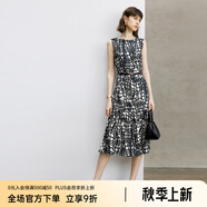 顏域設(shè)計(jì)感時(shí)尚連衣裙女2024新款秋季裙子氣質(zhì)連身裙中長(zhǎng)款背心裙 黑白花 M