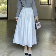 郭九九呢 法式假兩件蝴蝶結拼接襯衫簡(jiǎn)約傘擺半身裙 G925A13173 半裙-白色 S